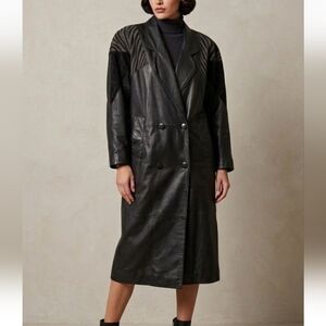 Vintage ADA 80s Leather Trench Coat - Pleated Shoulders - Size S